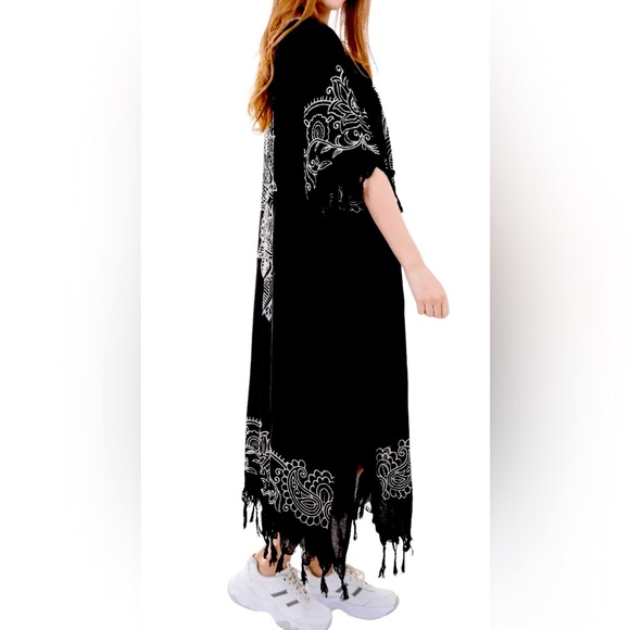 Vintage Dresses & Skirts - Vintage style Boho chic white black dress with fringe details Sz M